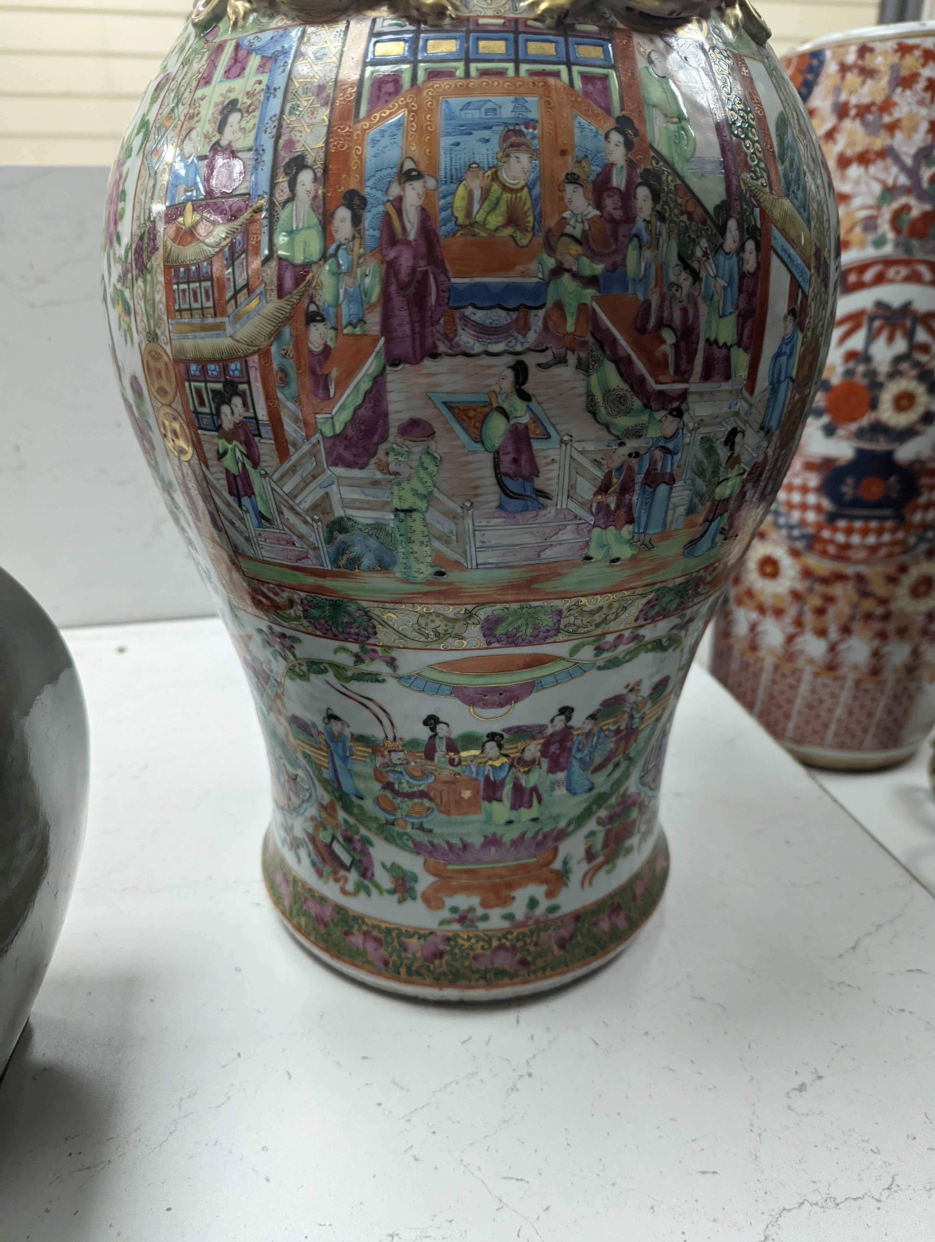 A large Chinese Canton decorated famille rose vase, 19th century, 59cm